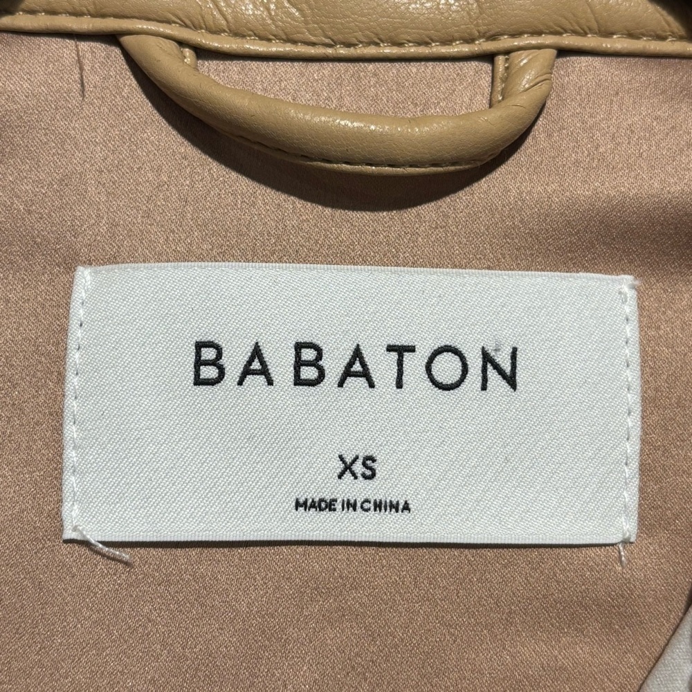 BABATON Sz XS Oversized Faux Leather Shacket Drop Shoulder Patch Pockets Tan - Picture 7 of 9